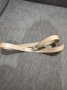 Calvin Klein Beige Leather Belt with Silver CK Buckle